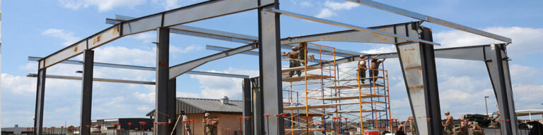 Steel framework of a large pre-engineered building under construction
